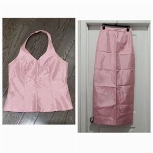David's Bridal Bridesmaid Pink Skirt and Halter Set